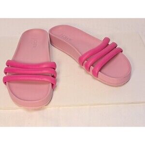 NEW J.Crew Size 7 Three Strap Pink Slides Sandals Flip Flops Flat Pool Summer